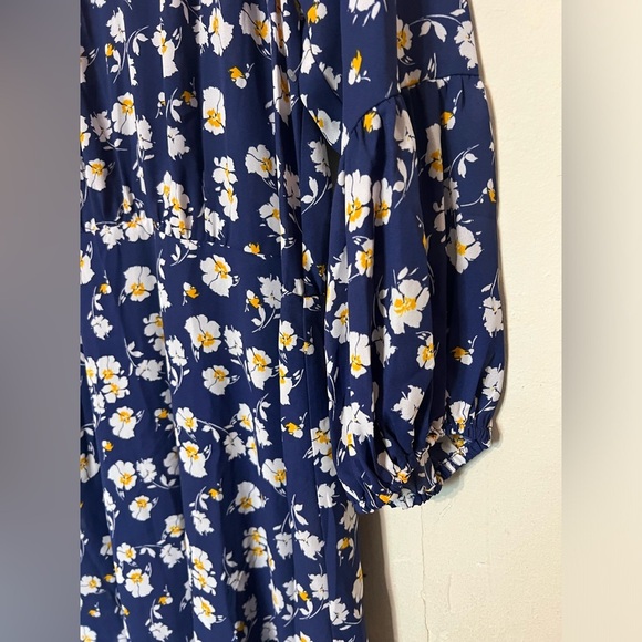 NWT Collective Concepts Blue Floral Quarter Peasant Sleeve Midi Dress Sz Large - Picture 2 of 7